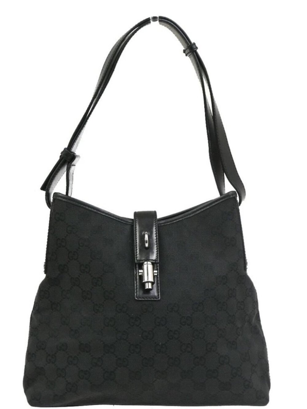 GUCCI Jackie GG Shoulder Hand Bag Canvas Leather Black Sliver Italy 85CB032